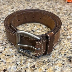 Brown Leather Men's Belt with Contrast Stitching